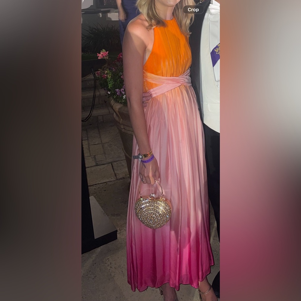 Alice + Olivia Pink to Peach Ombre Pleated Evening Gown